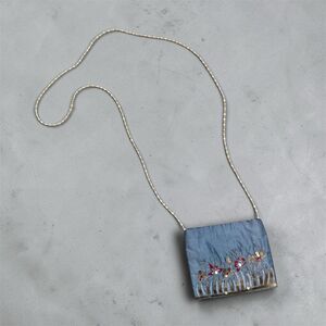 Moyna Y2K Mini Bag Purse Beaded Floral Grey Blue Vintage Satin